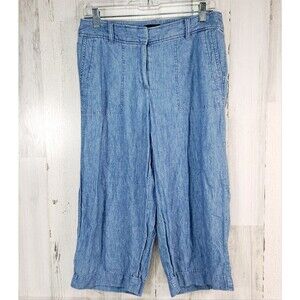 TALBOTS Capri 4P Blue Chambray Linen Cotton Wide Leg Lightweight Beach Vaca